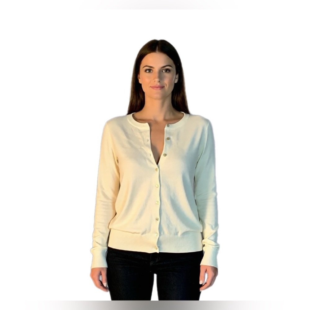 Talbots Petites Cream Button-Up Pima cotton Cardigan